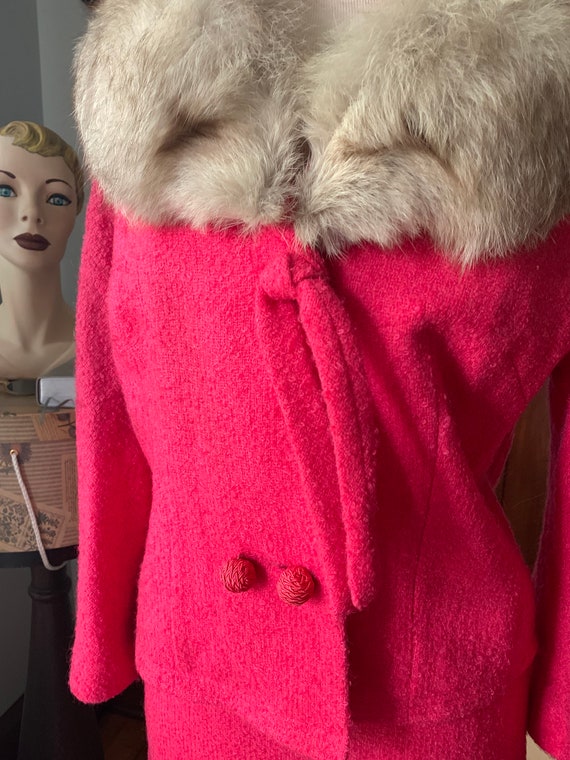 Lilli Ann Pink Boucle Fox Fur Collar Suit, 1960s … - image 8