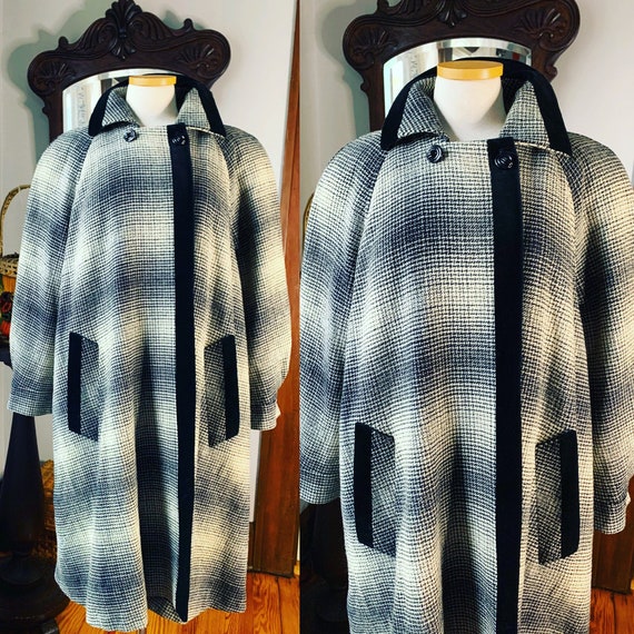Vintage Plaid Coat, 90s Plaid Swing Coat, Vintage