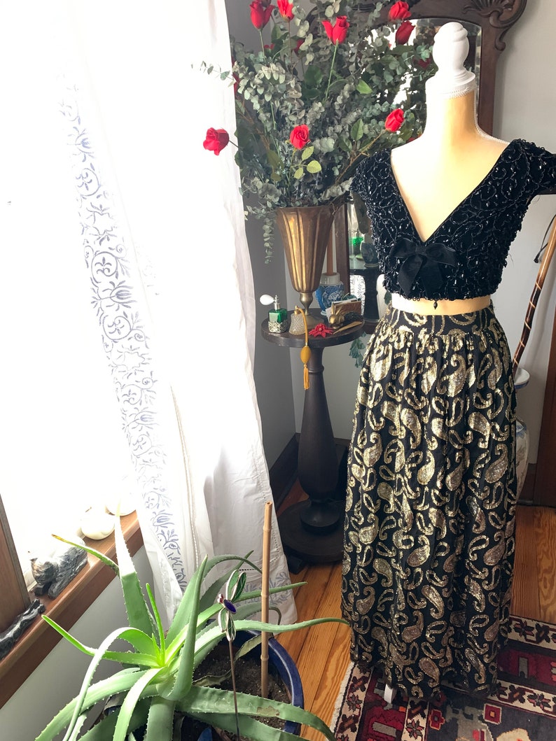 Vintage Metallic Skirt, Vintage Long High Waist Skirt, Long Formal Skirt, Gold Skirt, Shimmer Skirt, Size Small Skirt, Silver Metallic image 7