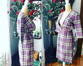 60s Purple Plaid Suit, 50s Purple Plaid Dress, Vintage Purple Plaid Dress Suit, Vintage Purple Dress Suit, 60s Wool Plaid Dress Jacket Set