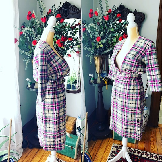 60s Purple Plaid Suit, 50s Purple Plaid Dress, Vin