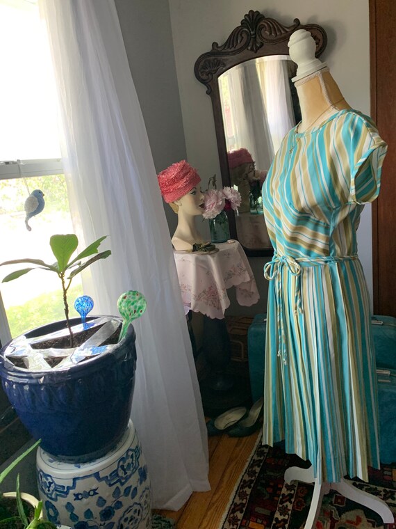60s Blue Stripe Dress, 50s Blue Stripe Dress, Vin… - image 4