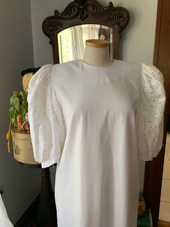 Vintage 80s White Puff Sleeve Dress, Vintage Whit… - image 4