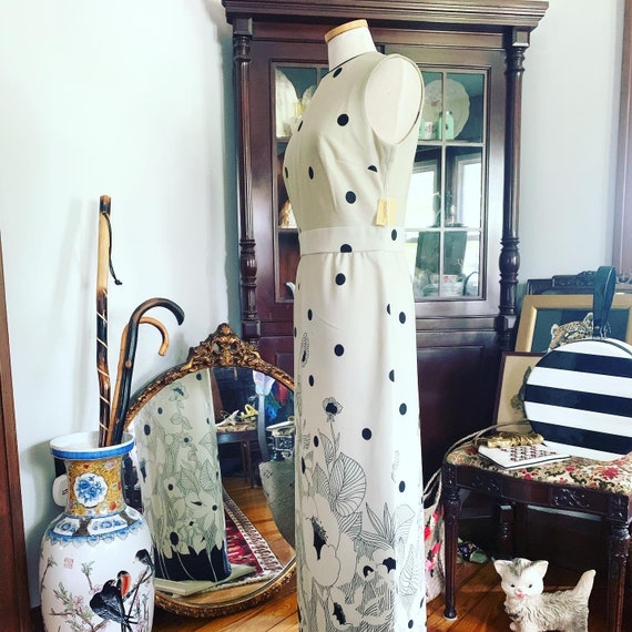 70s Poppy Print Polka Dot Maxi Dress, Boho Vintag… - image 9