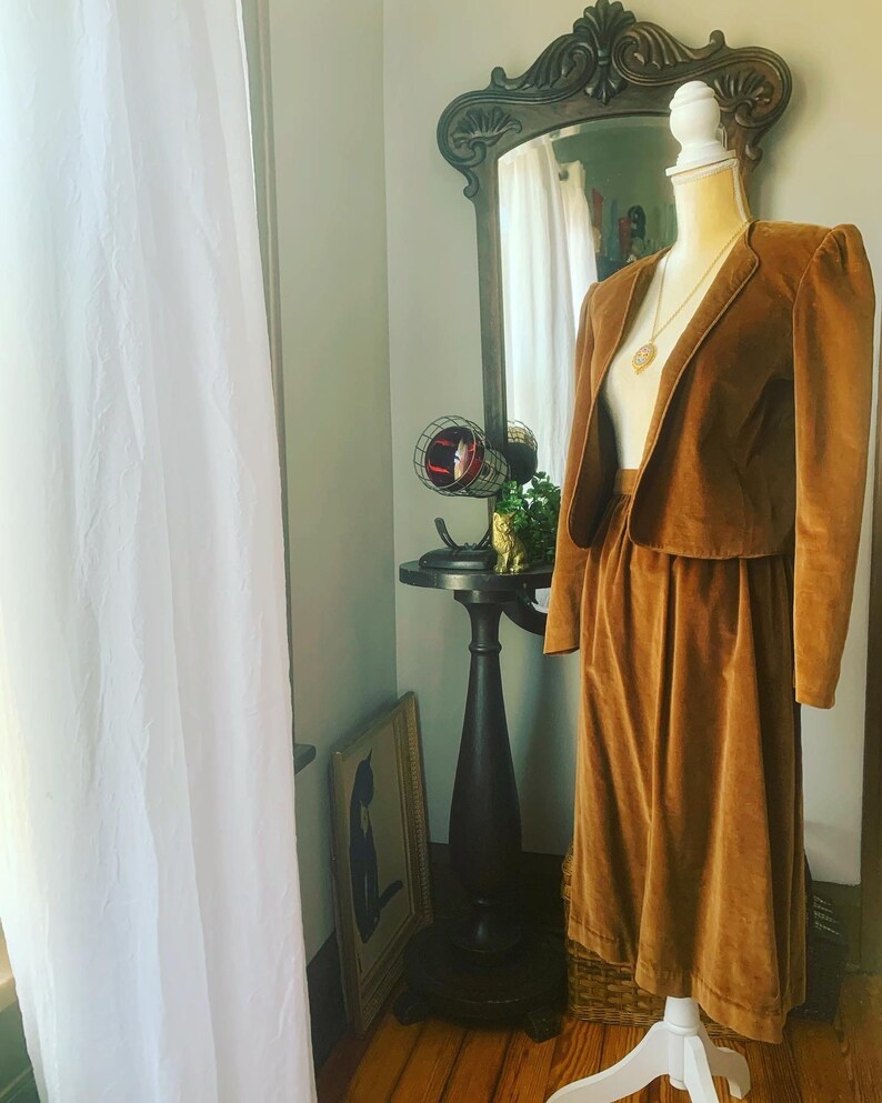 Vintage Nutmeg Velvet Skirt Suit 70s Does Victorian Dress Etsy