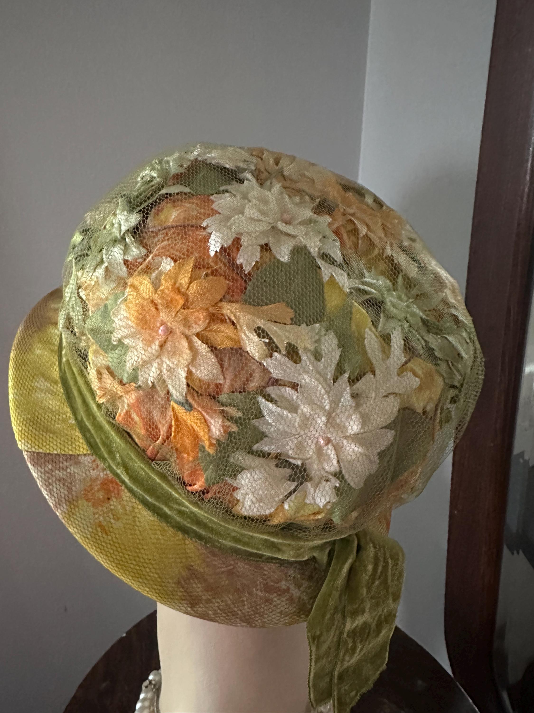 1960s Flower Bucket Hat, 60s Flower Hat, Vintage Formal Hat  display picture 2