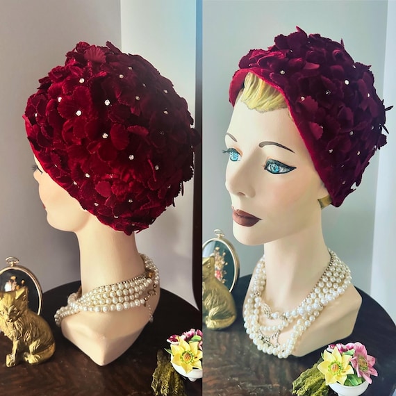 Vintage Velvet Flower Hat, Mr John Velvet Floral … - image 1
