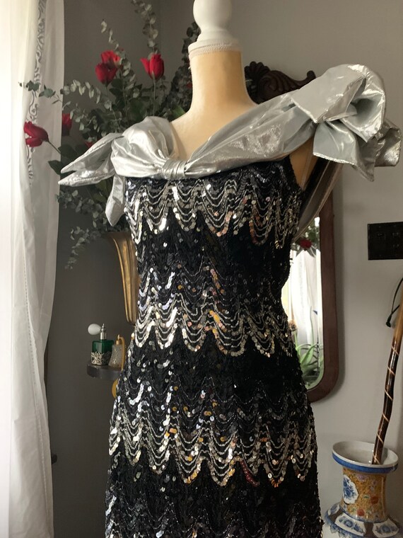 80s Sequined Dress, Vintage Sequin Dress, Silver … - image 7