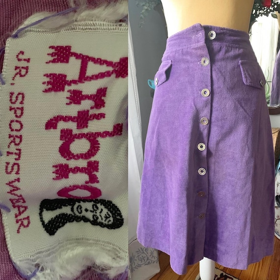 60s Purple Skirt, Vintage High Waist Skirt, Button