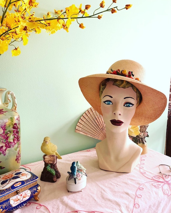 50s Straw Hat, 40s Straw Hat, Vegetable Straw Hat… - image 2