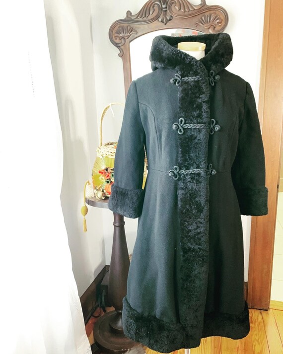 Vintage Russian Princess Shearling Trim Coat, Vint