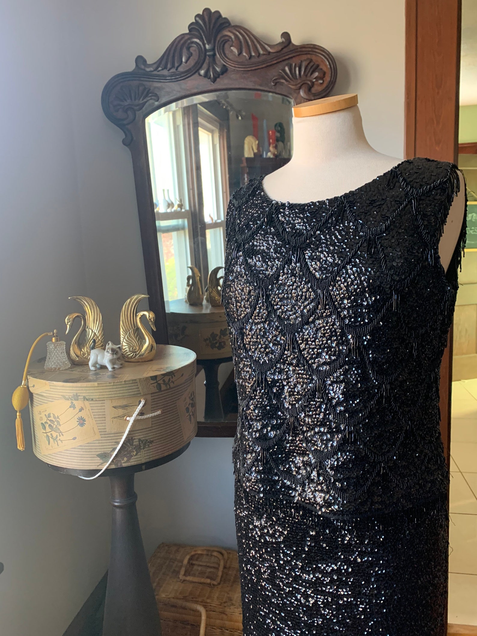 Vintage Sequined Knit Dress Hand Beaded Knit Dress Hand Etsy