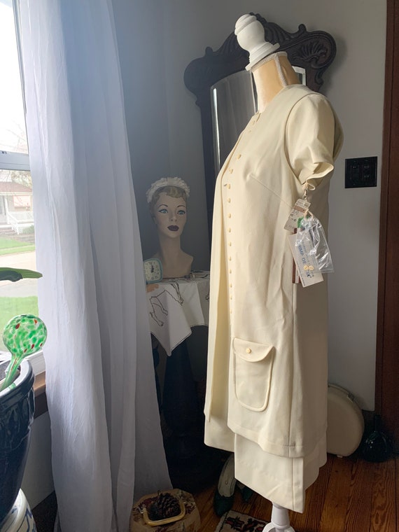 70s Dress Vest Set, 1970s Knit Ivory Dress, Sprin… - image 4