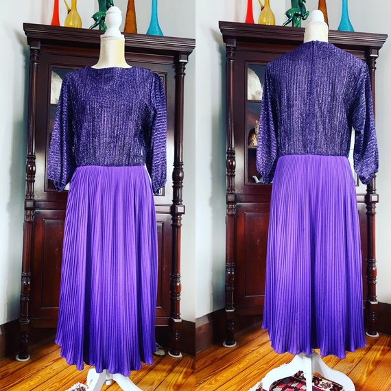70s Purple Lurex Dress, 70s R&K Original Dress, Vi