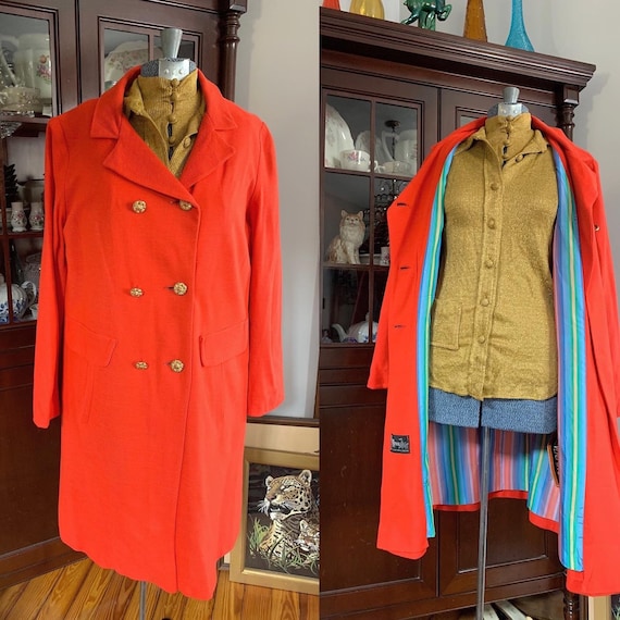 60s Coral Knit Jacket, Vintage Orange Red Jacket,… - image 1