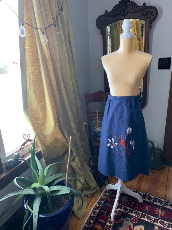 Vintage Bird Skirt, Novelty Cardinal Skirt, Vinta… - image 6