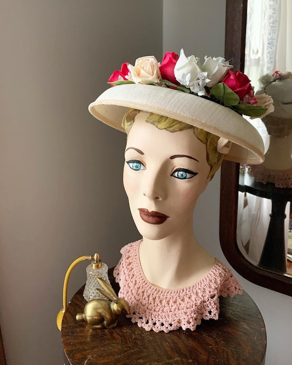 50s Rose Hat, Vintage Hat With Roses, 50s Flower H