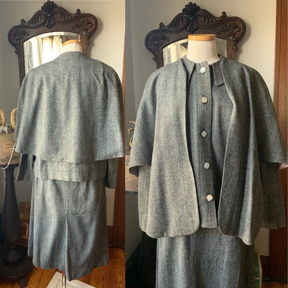 40s Vintage Grey Suit, 40s Wool Cape Suit, 40s Dre