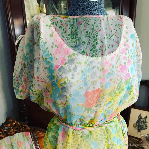 70s Boho Floral Chiffon Dress, Vintage Floral Max… - image 7