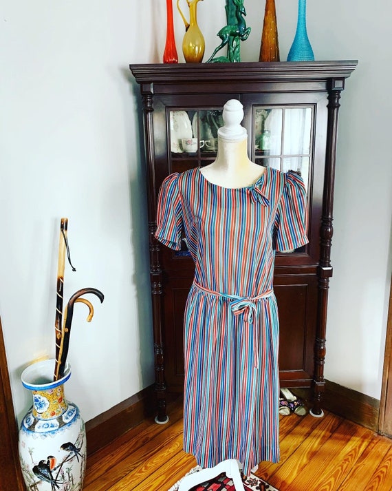 70s Striped Dress, Size Medium Striped Dress, Rain