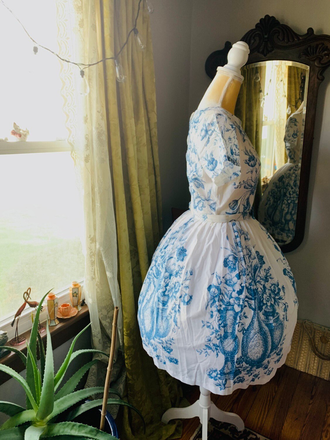 50s Toile Dress 50s Blue Toile Dress 50s Spring Dress Etsy