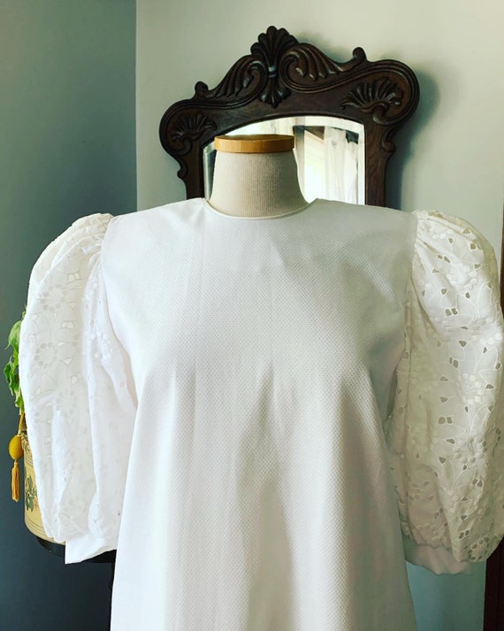 Vintage 80s White Puff Sleeve Dress, Vintage Whit… - image 7