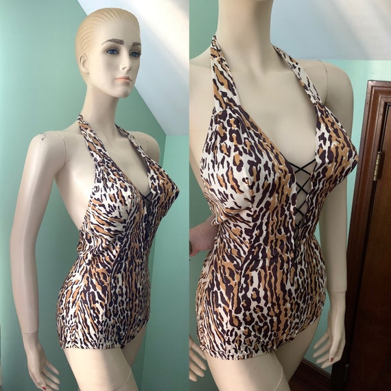Vintage Riviera Leopard Swimsuit, Designer British