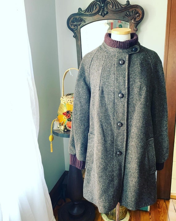Vintage Welsh Tweed Coat, Vintage Brown Tweed Coat