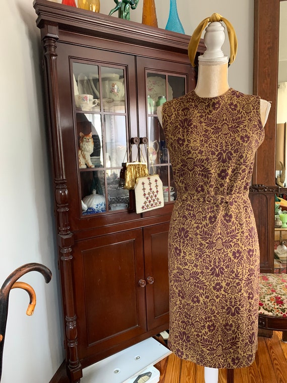 50s Linen Dress, Mustard and Wine Linen Dress, 60… - image 7