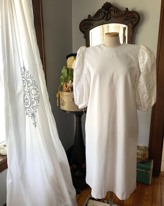 Vintage 80s White Puff Sleeve Dress, Vintage Whit… - image 2