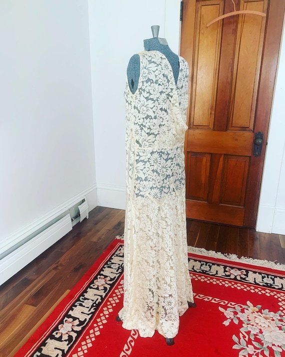 1930s Ivory Lace Wedding Dress, 1920s Ecru Silk L… - image 6