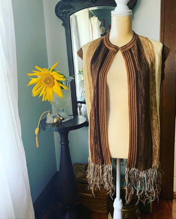 70s Striped Fringe Vest, 60s Fringe Tunic Vest, Ps