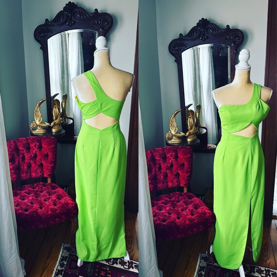 Vintage Lime Green Dress, 60s Style Formal, Bond Girl Dress, Peekaboo Dress,  Neon Lime Green Dress, Alyce Dress, 90s Lime Dress, Size Small - Etsy
