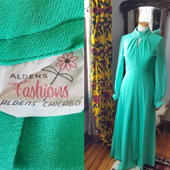60s Green Dress,70s Vintage Green Dress, Key Hole… - image 1
