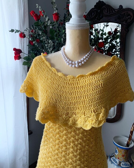 Vintage Yellow Crochet Blouse, Vintage Handmade C… - image 2