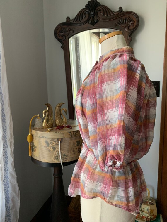 Vintage Plaid Prairie Blouse, 70s Plaid Blouse, V… - image 3