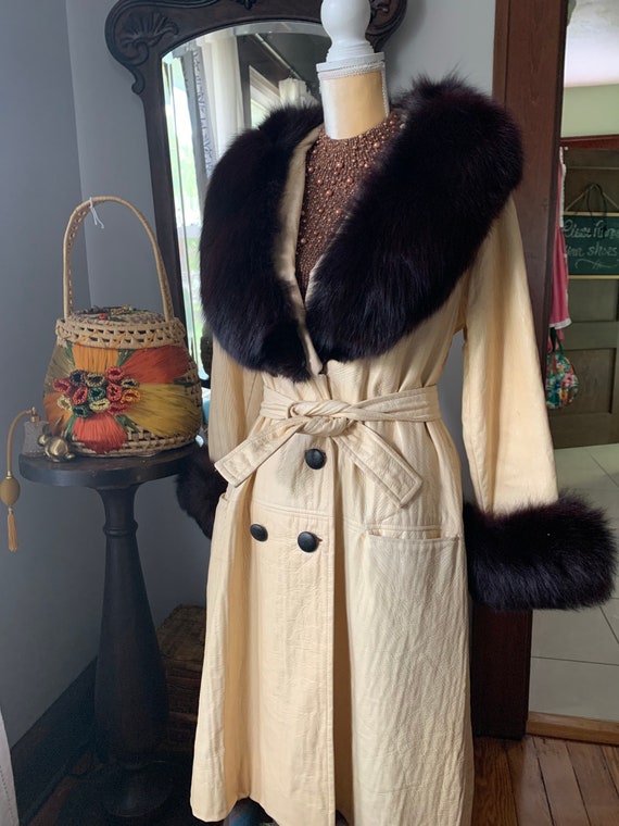 Vintage Lilli Ann Fox Fur Collar Trench, 60s Lilli