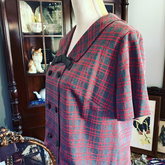 Vintage Grey Red Checked Dress Suit, 60s Dress Su… - image 3