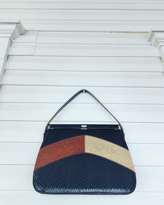 Vintage Orange Striped Handbag, 50s Autumn Handbag