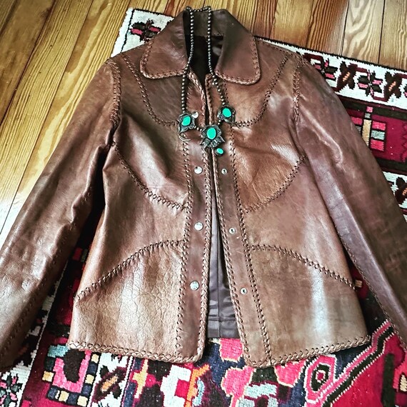 1970s Tan Patchwork Leather Jacket, 70s Brown Lea… - image 7