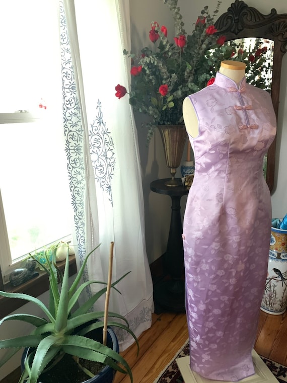 60s Asian Dress, Purple Qipao Dress, Cheongsam Dr… - image 2