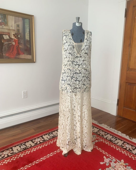 1930s Ivory Lace Wedding Dress, 1920s Ecru Silk L… - image 10