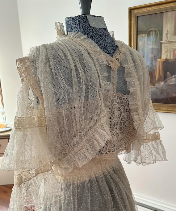 Edwardian Netted Lace Wedding Dress, Antique Wedd… - image 6