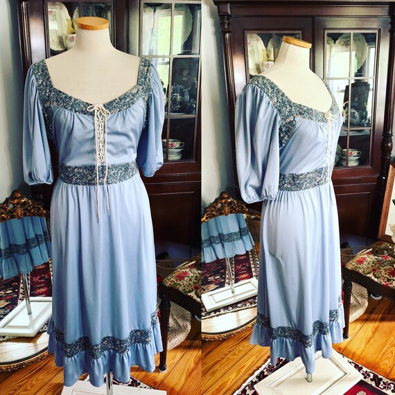 70s Boho Peasant Gunne Style Dress, Gunne Sax Styl