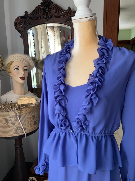 Vintage Periwinkle Frilly Dress, 70s Purple Chiff… - image 4