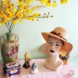 50s cappello di paglia, 40s cappello di paglia, cappello di paglia vegetale, cappello di Panama, Columbia Hat, cappello di paglia dell'annata, Therese Ahrens Hat, cappello estivo tesa larga immagine 6