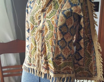 Vintage Boho Hippie Gypsy Jacket Blouse Fringe Trim, Retro 60s Antique Bohemian Blouse, Size Small to Medium, Vintage Boho Blouse