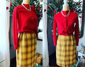 60s Plaid Wool Gonna, Senape Plaid Gonna, Giallo Plaid Gonna, 60s Matita Gonna, Vintage Matita Gonna, Taglia Piccola Dimensione Gonna, Vintage Lana Gonna