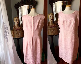 Vintage Size Large Pink 60s Dress, 1960s Pink Brocade Wiggle Dress, Vintage Pink Dress, Pink Shift Dress, Spring Dress, Vintage Volup Size