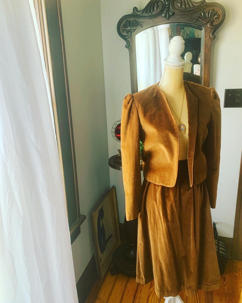 Vintage Nutmeg Velvet Skirt Suit 70s Does Victorian Dress Etsy